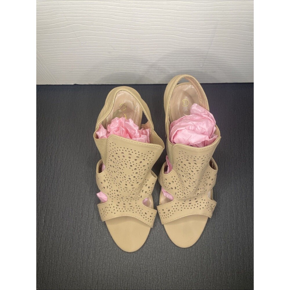 Size 7.5 ‘Forever’ Nude Cutout Slingback Sandals – 3.5” Block Heel Summer Heels - Picture 2 of 7